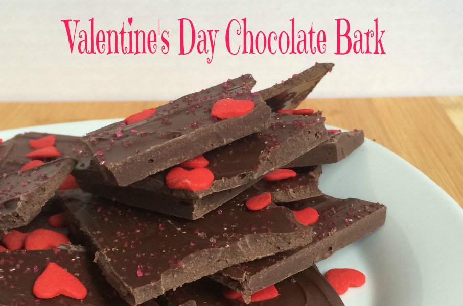 Valentine's Day Chocolate Bark on a white plate. 