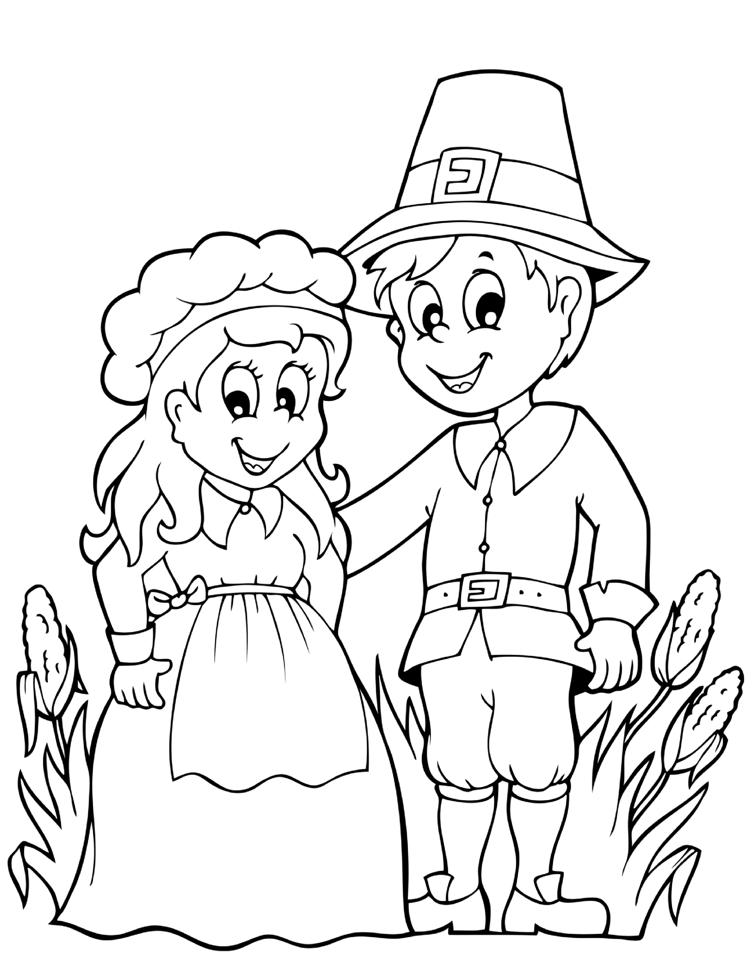 Happy Thanksgiving Coloring Page Pilgrim Coloring Page one of the six available in the Thanksgiving Color Pages Bundle